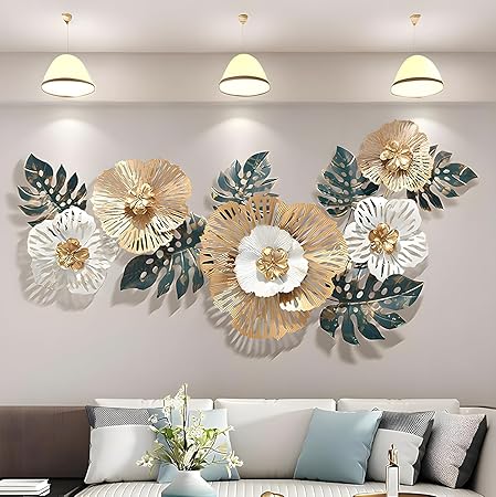 Decorative Metal Wall Decor For Living Room | Metal Wall Art | Wall Hanging Decoration (Flower Golden Green)